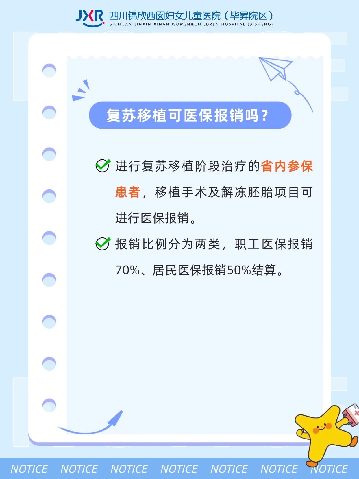 复苏移植可医保报销吗?进行复苏移植阶段治疗的省内参保患者，移植手术及解冻胚胎项目可进行医保报销。报销比例分为两类，职工医保报销70%、居民医保报销50%结算。