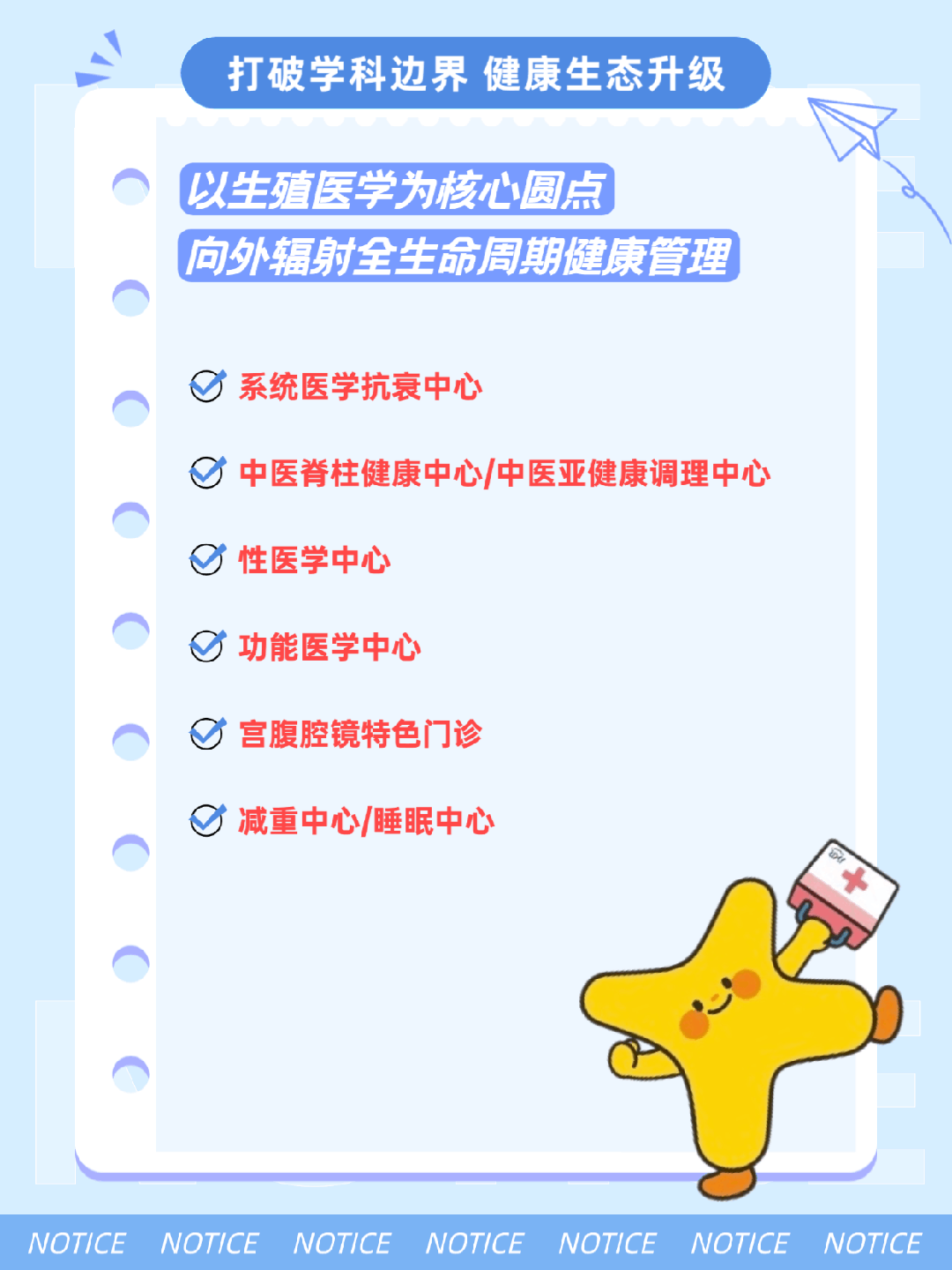 打破学科边界 健康生态升级 以生殖医学为核心圆点 向外辐射全生命周期健康管理 系统医学抗衰中心 中医脊柱健康中心/中医亚健康调理中心 性医学中心 功能医学中心 宫腹腔镜特色门诊 减重中心/睡眠中心 打破学科边界 健康生态升级 以生殖医学为核心圆点 向外辐射全生命周期健康管理 系统医学抗衰中心 中医脊柱健康中心/中医亚健康调理中心 性医学中心 功能医学中心 宫腹腔镜特色门诊 减重中心/睡眠中心